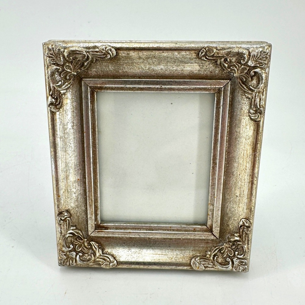 Ornate Silver Tone Distressed Miniature Picture Frame 2.5 x 3 Tabletop Decor
